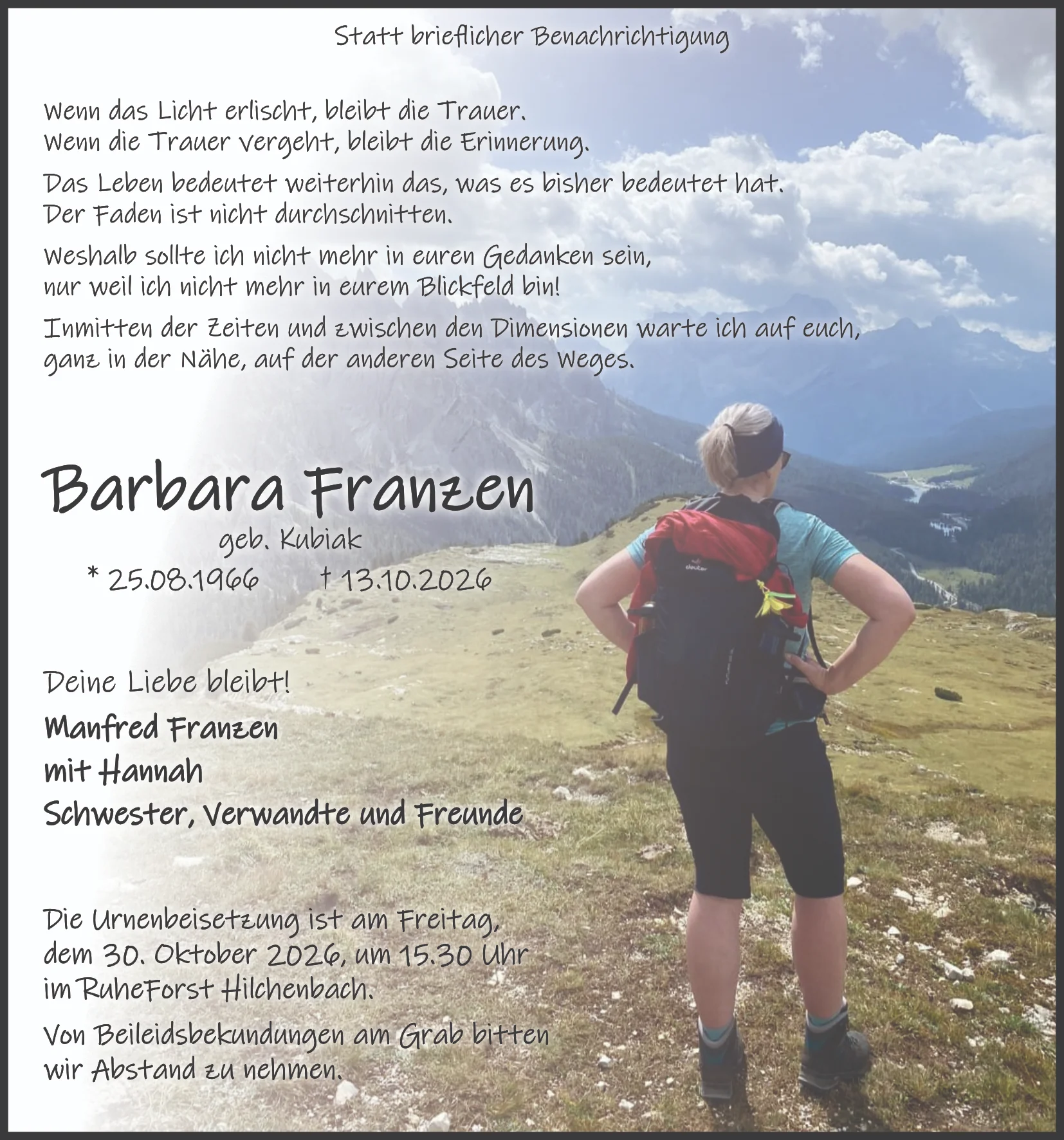 Anzeige Barbara Franzen