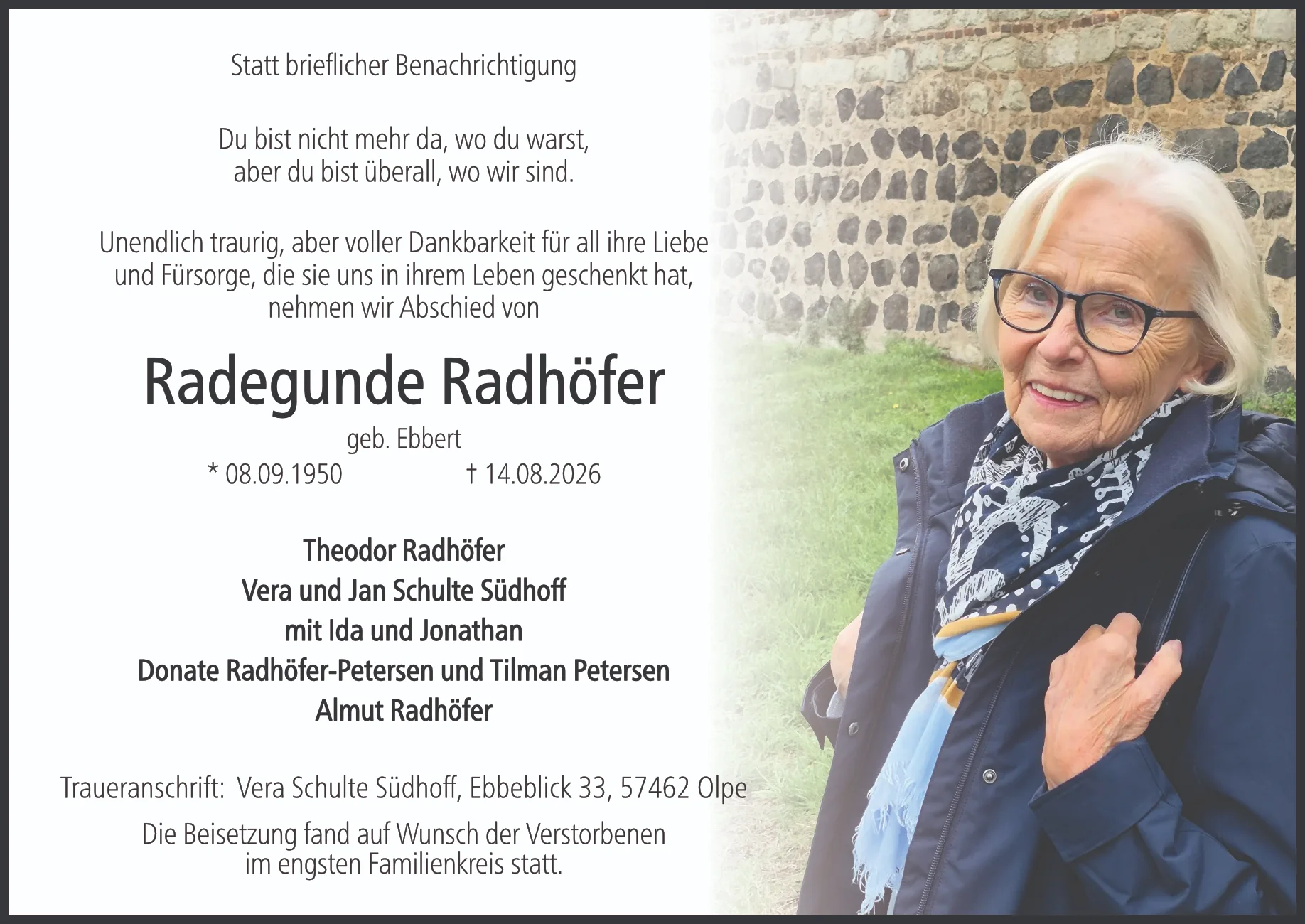 Anzeige Radegunde Radhöfer